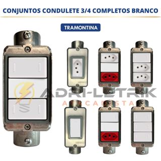 CONJUNTO CONDULETE  3/4  COM TOMADA E INTERRUPTOR TRAMONTINA ALUMINIO LIZ BRANCO em Oferta na Shopee