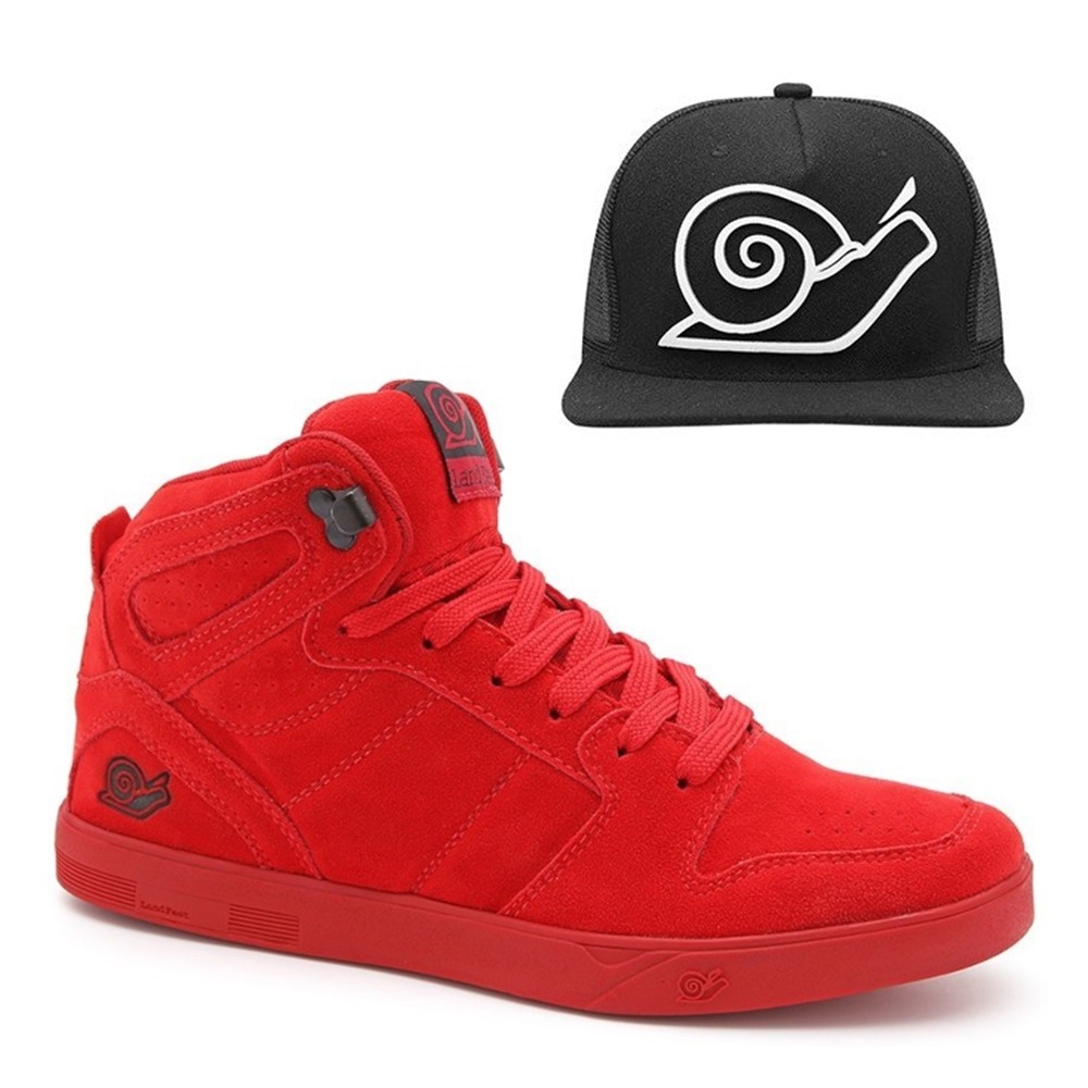 Tenis Cano Alto Dia A Dia Skatista Embarcadero II Vermelho Landfeet + Boné