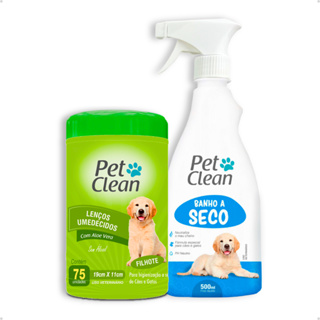 Kit Banho a Seco Sem Enxágue + Lenço Umedecido para Cachorro e Gato Pet Clean em Oferta na Shopee