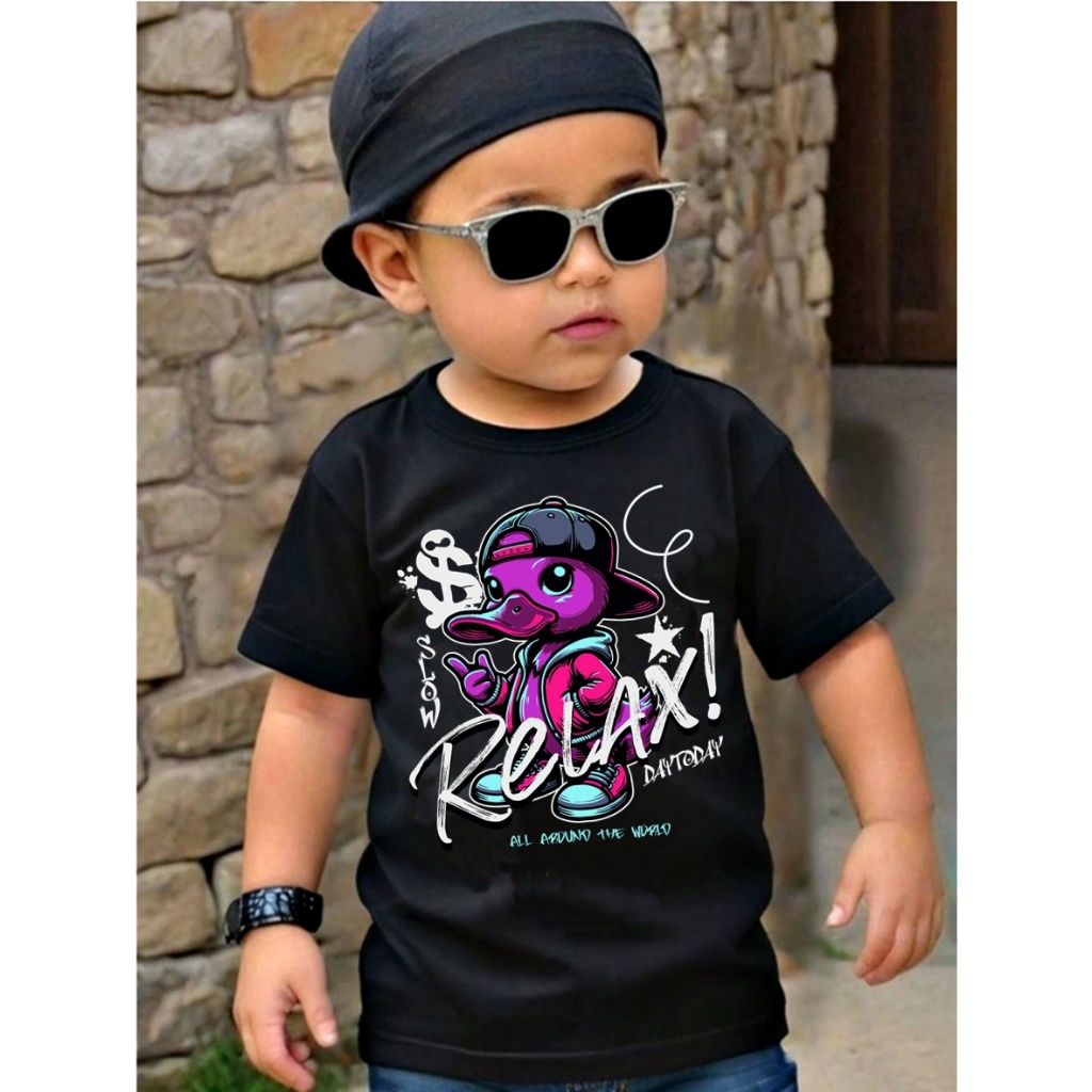 Camiseta Infantil Estilosa Algodao Premium Pato.Roxo.Relax Camisa Basica Dantaw'J