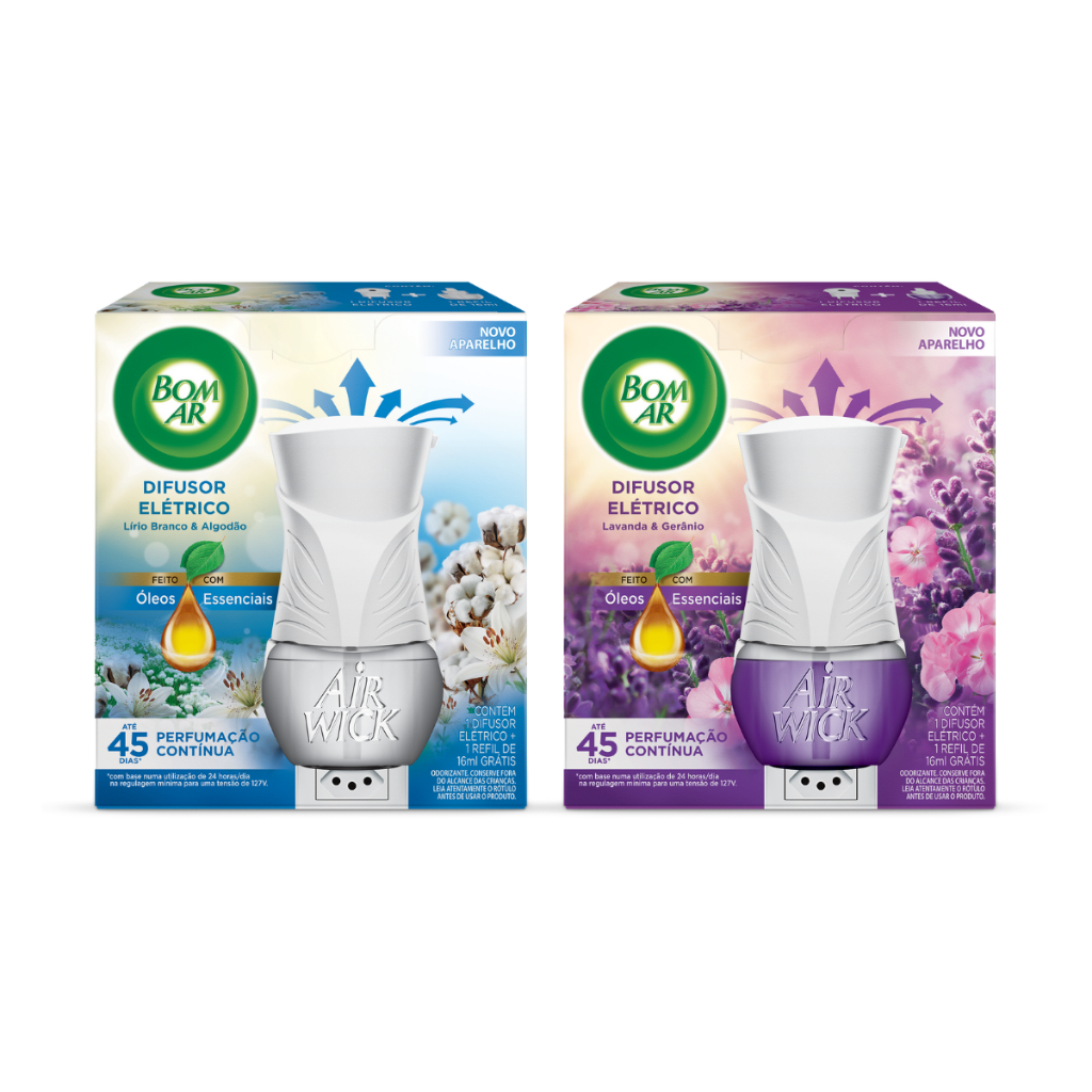 KIT COM 2 Bom Ar Difusor Elétrico COMPLETO fragrância à sua escolha