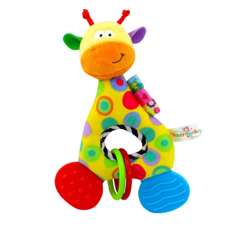 Brinquedo infantil, Mordedor, chocalho, pelucia, girafa colorida, sensorial