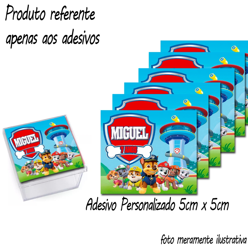 Adesivos personalizados Tema Patrulha Canina 5cmx5cm para caixinha Acrilíca, Lembrancinha pra Festa