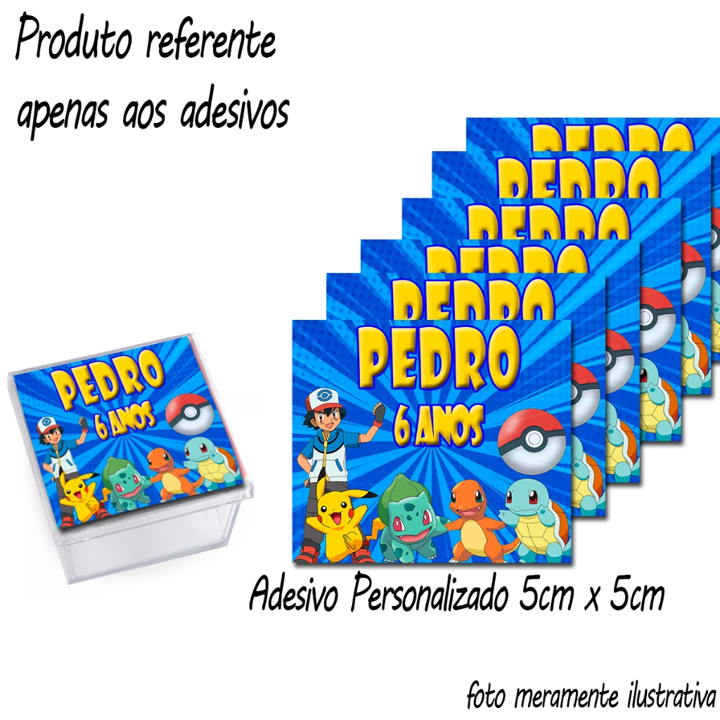 Adesivos personalizados Tema Pokémon 5cmx5cm para caixinha Acrílica, Lembrancinha pra Festa em geral