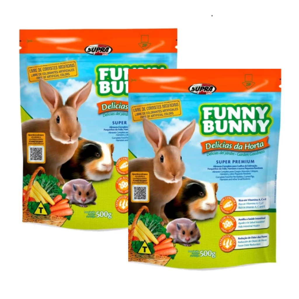 Kit 2 Alimento Funny Bunny Delícias da Horta Ração Coelhos Roedores 500g