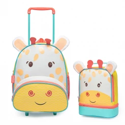 Kit Mochila Girafinha Pré Escola Crêche Bolsos lateral Rodinha Alça mao Costas Resistente Lancheira Dupla