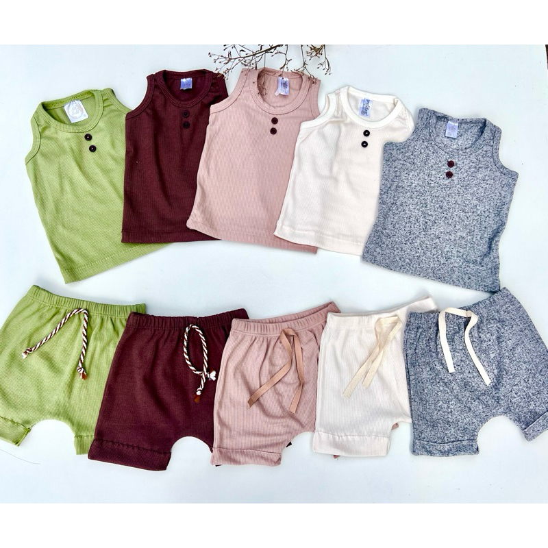 Kit 6 Peças DAVI Conjunto Menino Minimalista Verão Regata Bermuda Conforto Infantil Bebê Algodão Canelado em Oferta na Shopee