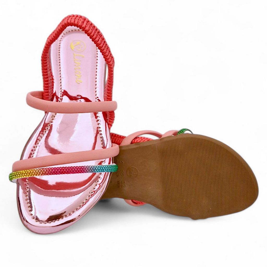 Sandália Rasteira Feminina Infantil Traseiro de Elástico com tiras de Strass Brilho Colorida em Oferta na Shopee