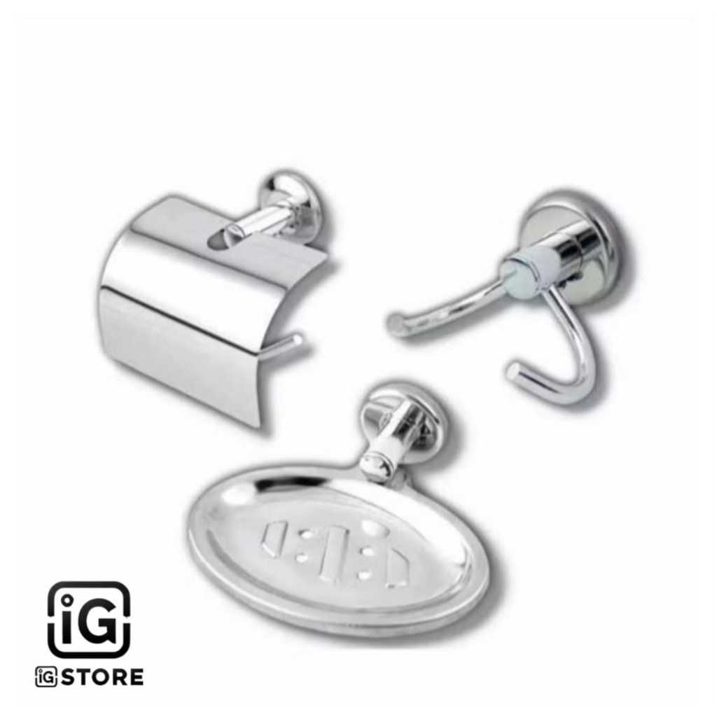 Kit Acessórios para banheiro 3 peças inox, Papeleira c/Proteção,Saboneteira e Cabide Duplo em Oferta na Shopee