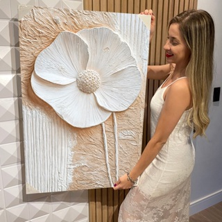Quadro Decorativo Grande Composição Abstrata Floral Flores E Ramos Brancos Vertical em Oferta na Shopee