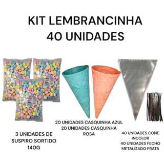 Kit 40 Lembrancinha, mini Suspiro Sortido e Casq. 20 azul e 20 Rosa c/ Saquinho. e feche. em Oferta na Shopee