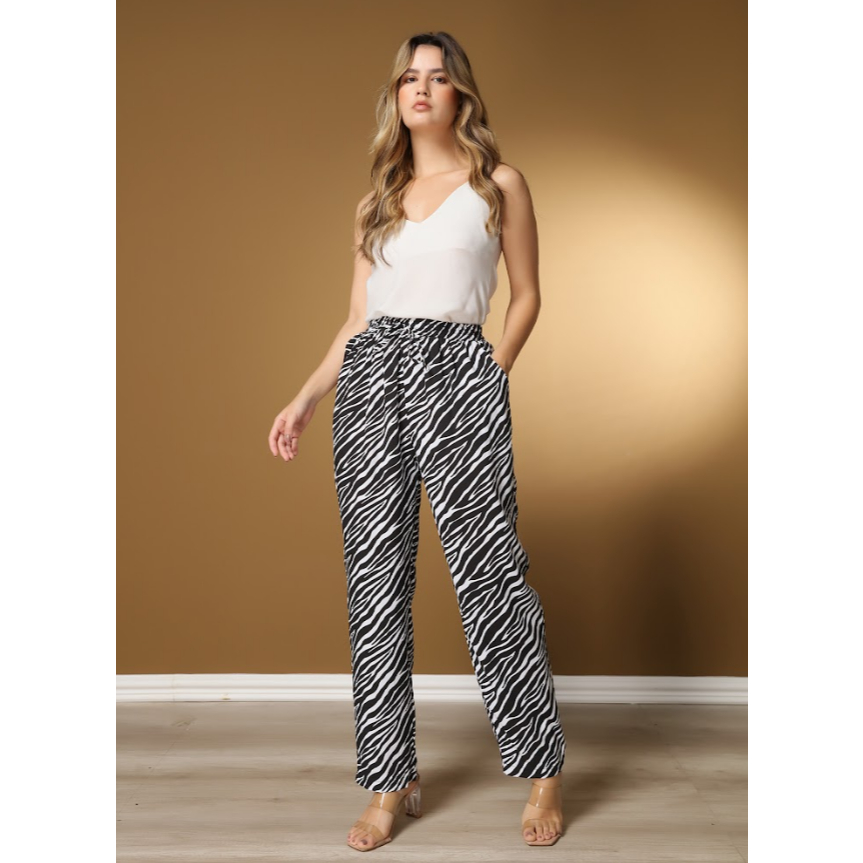 Calça Feminina Cintura Alta com Elástico e Bolsos – Tecido Leve e Confortável em Oferta na Shopee