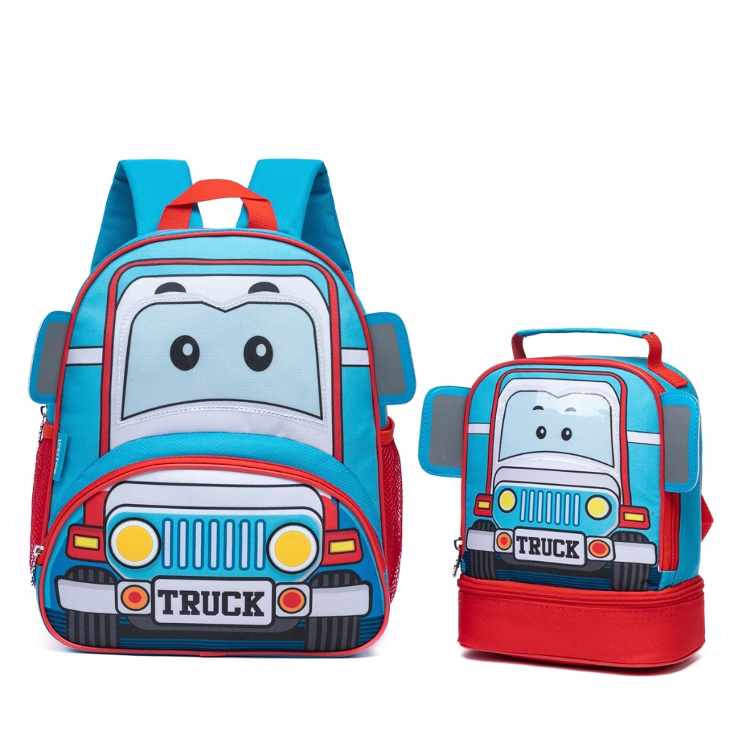 Kit Mochila Spector Lancheira Espaçosa Caminhão Infantil Resistente Menino