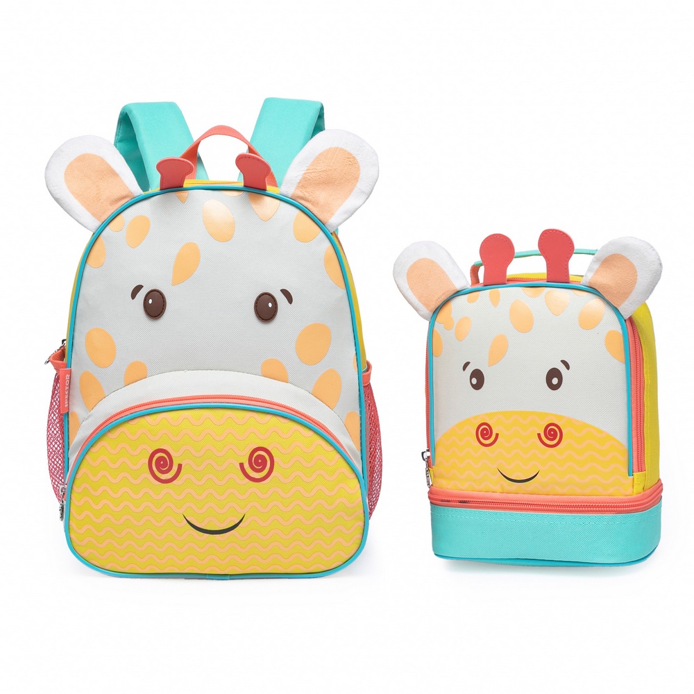 Kit Mochila Bolsa Lancheira Girafa Pré-Escola Infantil Creche Alças Costas Mao Resistente Bolsos Laterais - Baby & Kids Fashion
