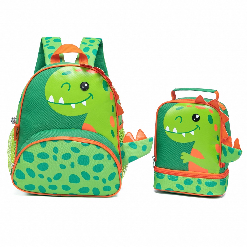 Kit Mochila Lancheira Dinossauro Infantil Pré-Escola Infantil Costas Resistente Bolsos Laterais