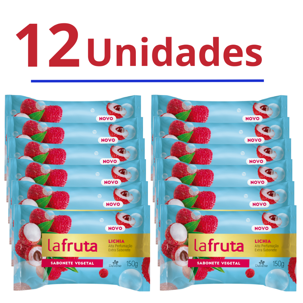 Kit de Sabonete em Barra Davene La Fruta Lichia Banho Perfumado Cremoso Base Vegetal