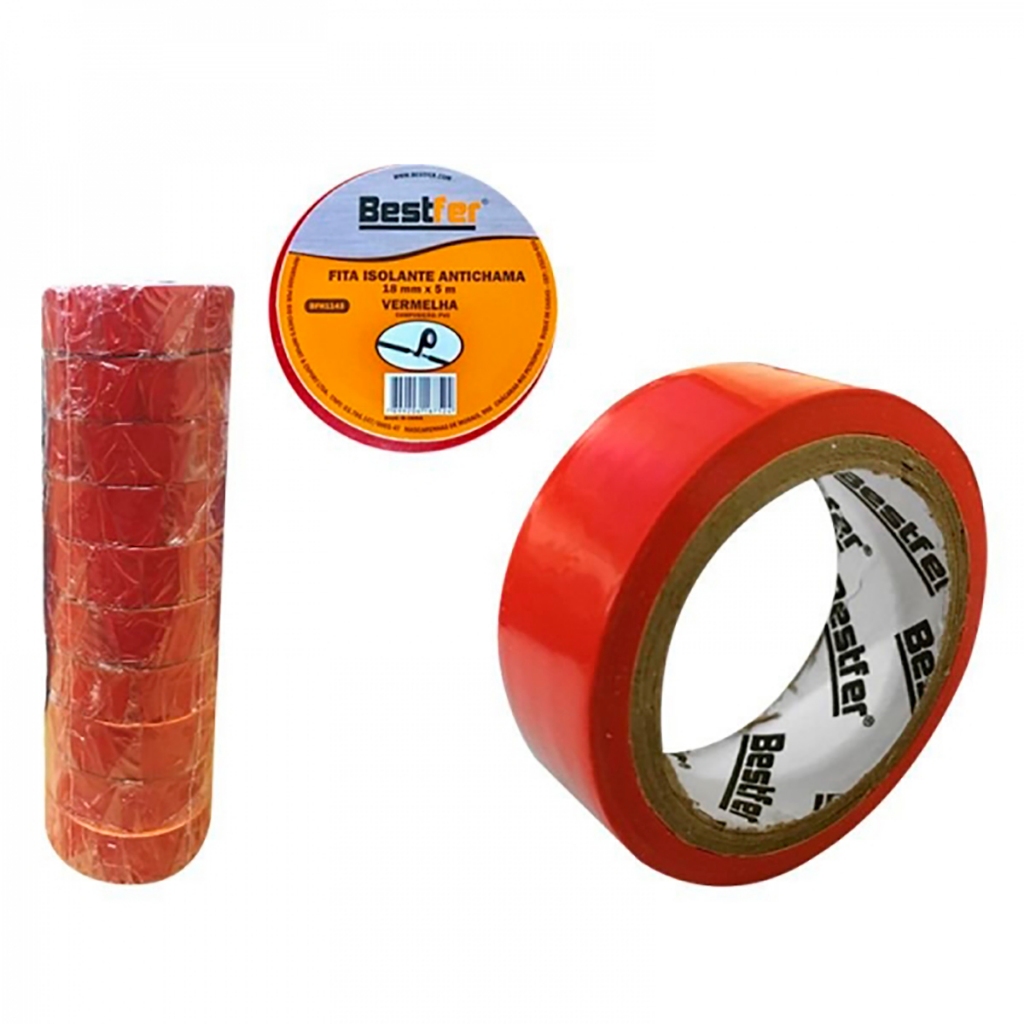 Kit Com 10 Fita Isolante Antichama Vermelha 18mmX5m Bestfer em Oferta na Shopee