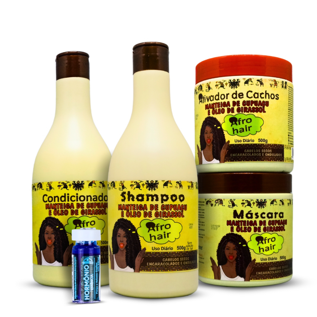 Kit Afro Hair Hidratante de Cachos Cupuaçu Maycrene + Ativador de Cachos + Ampola Hormovit Dermabel