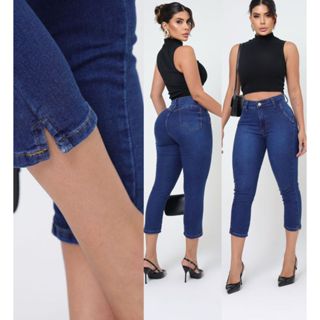 Calça Jeans Feminina Capri Cigarrete Cintura Media Com Lycra em Oferta na Shopee