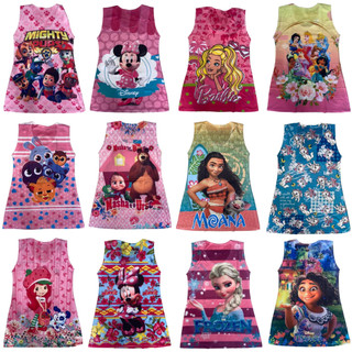 Kit 5 Vestido Infantil Temático de Personagem Sortidos Sem Manga