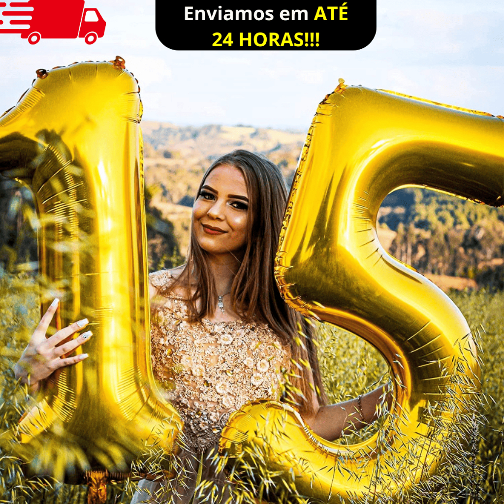 Kit c/2 Balões Números Metalizados Dourado festa aniversários 75CM em Oferta na Shopee
