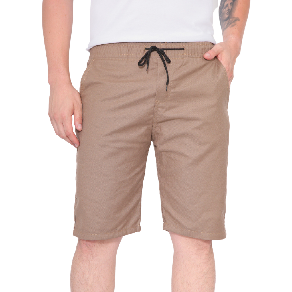 Bermuda Shorts Elástico De Sarja Casual Com Cordão Na Cintura