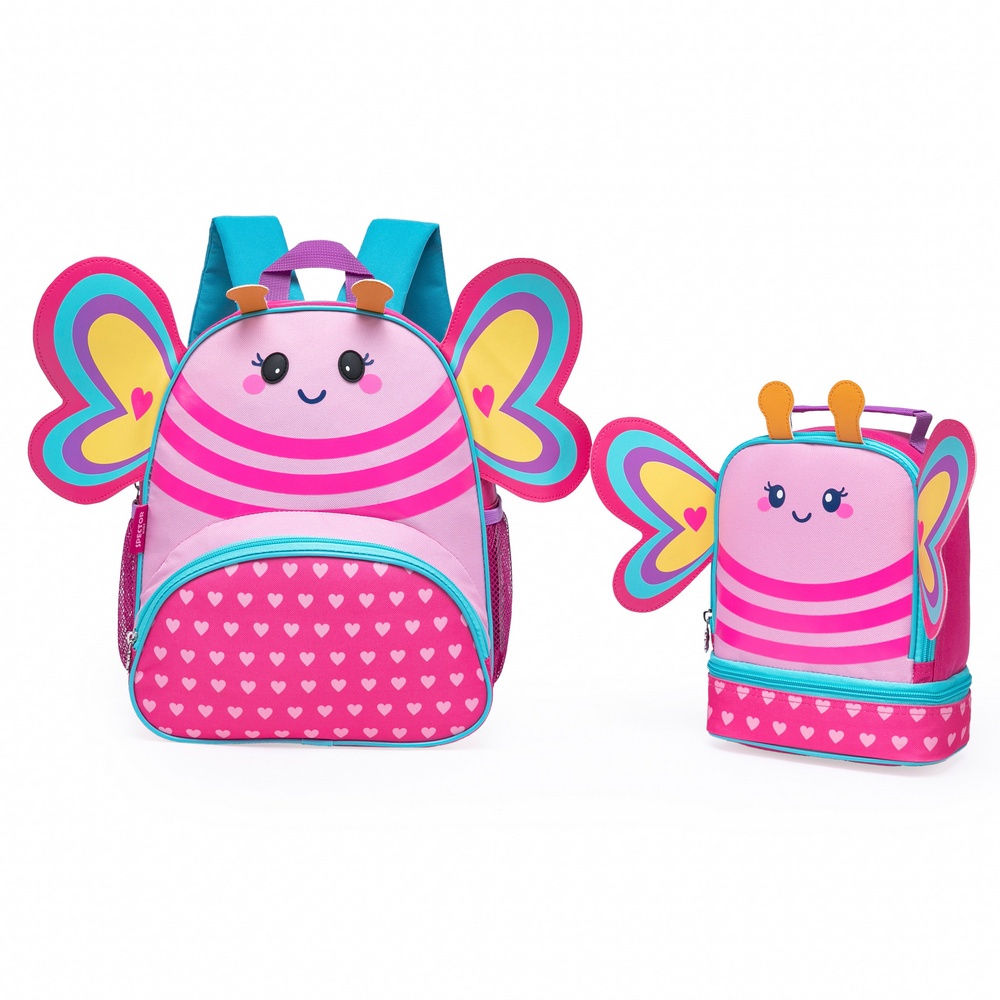 Kit Mochila Lancheira Borboleta  Compartimento Duplo Creche Pré-Escola Alça Costas Mao Resistente Menina Infantil - Baby & Kids Fashion