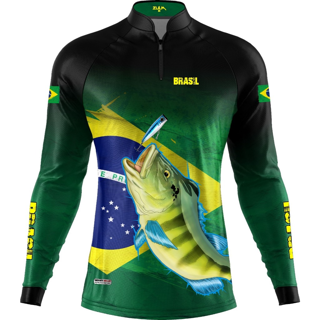 Blusa de Pesca Tucunaré Azul Brasil UV50+ – Ideal para Pesca e Aventura