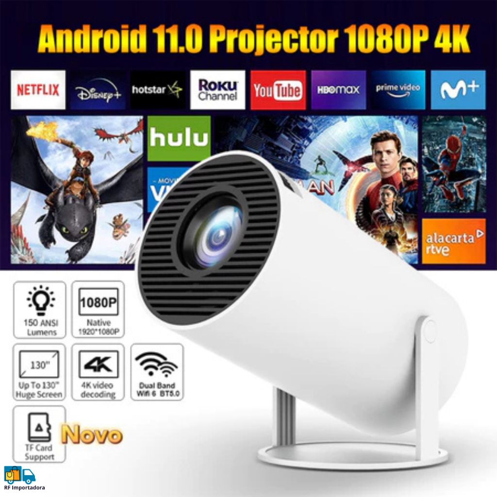 Projetor Wi-Fi Bluetooth Portátil HY300 PRO Original Com Android 11 USB HDMI Smart HD 4K