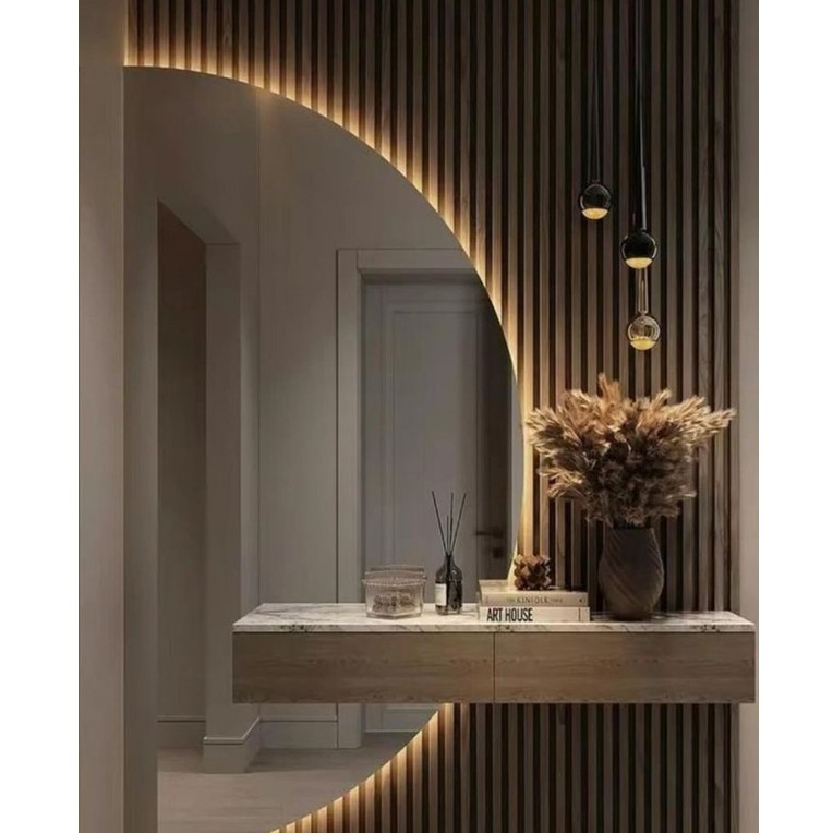 Espelho Orgânico De Led Meia Lua Redondo Grande Sofisticado Decorativo Minimalista Para Sa...
