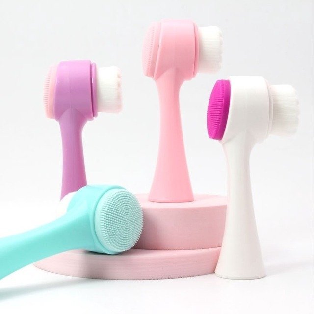 Escova de limpeza facial, 2 em 1, limpeza profunda da pele, queratina, silicone, massagem manual super macia