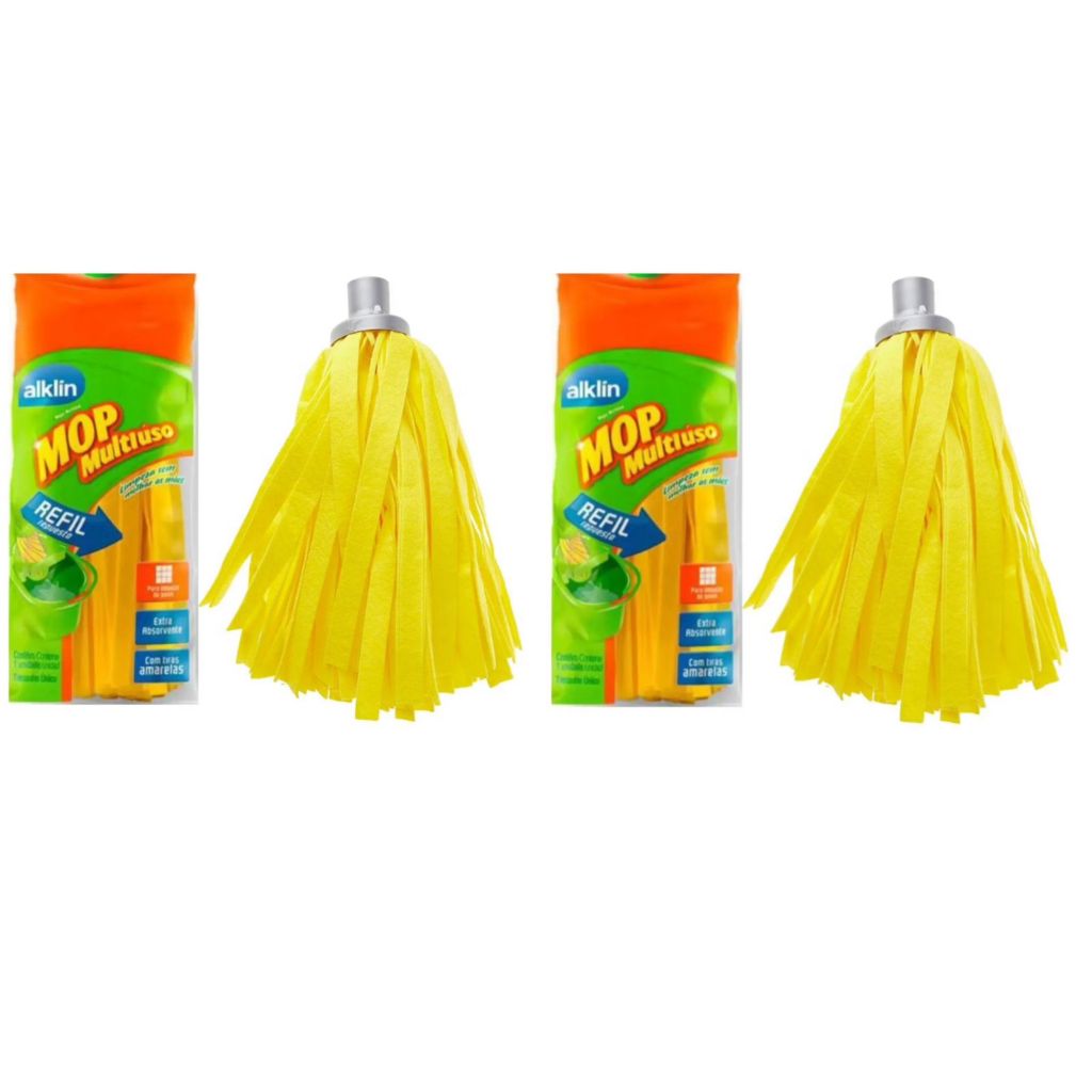Kit 2 Refil Mop Esfregão Multiuso Amarelo limpeza de casa