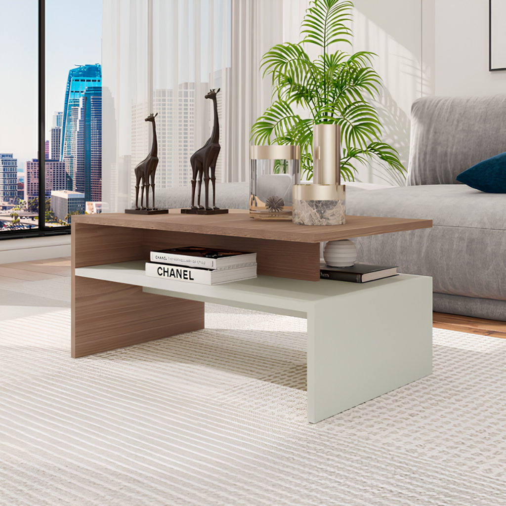 Mesa de Centro Giovana 2 Andares Estilo Luxo Compacta para Decoração de Sala Moderna
