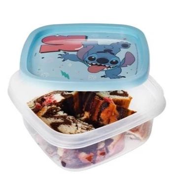 Pote Stitch Quadrado Lanche Escolar Moderno Decorado 580ml Lancheira