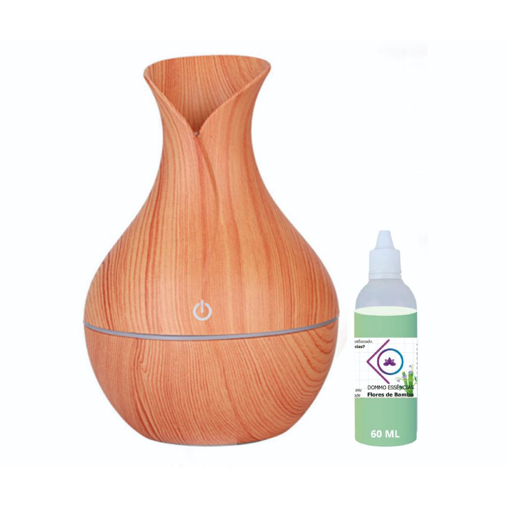 Umidificador de Ar Vaso com ou sem 1 Essência Lavanda Bambu 60 mL Difusor Elétrico via aroma