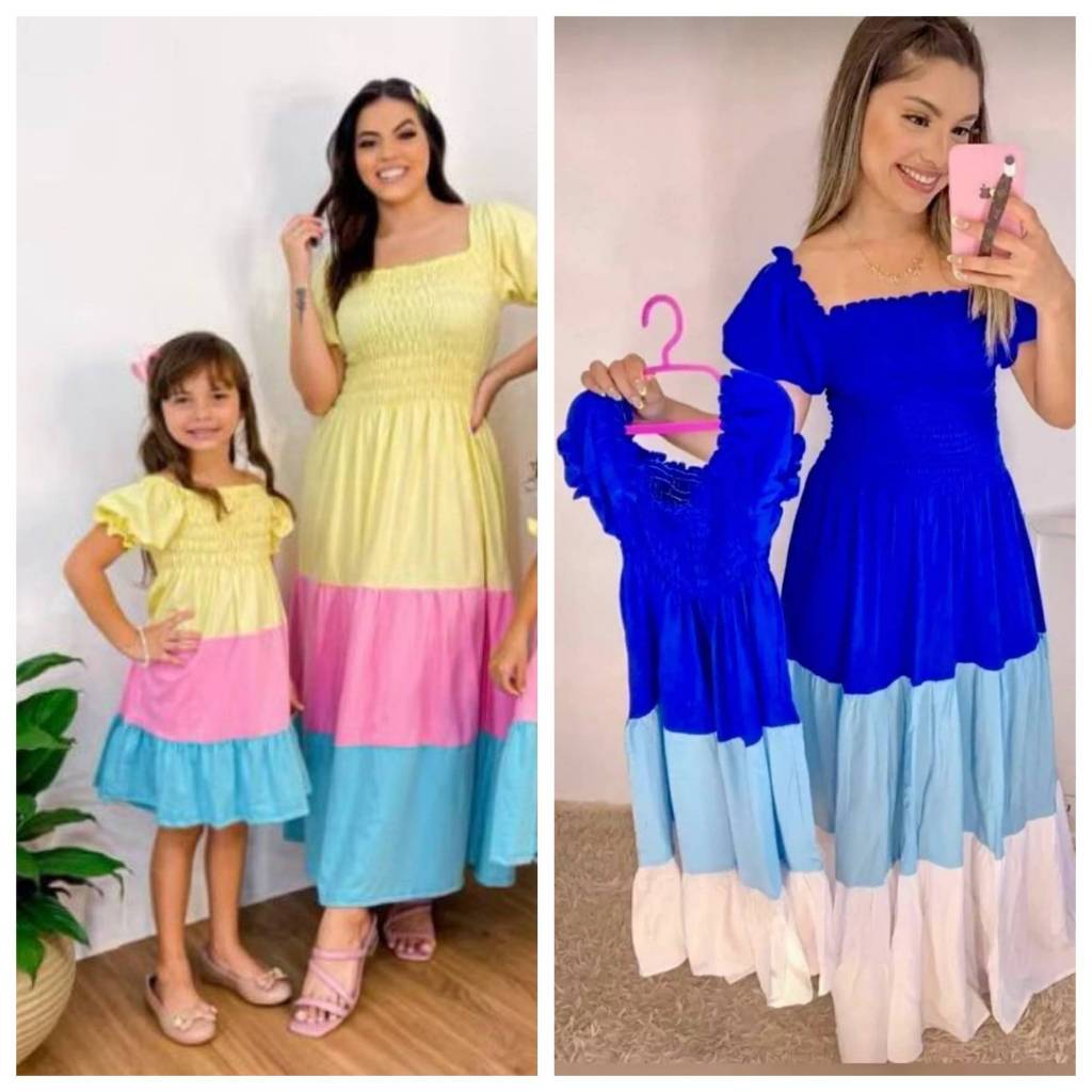 Vestidos Longos para Mãe e Filha estilo Princesinha/Ciganinha (Contém 2 peças)