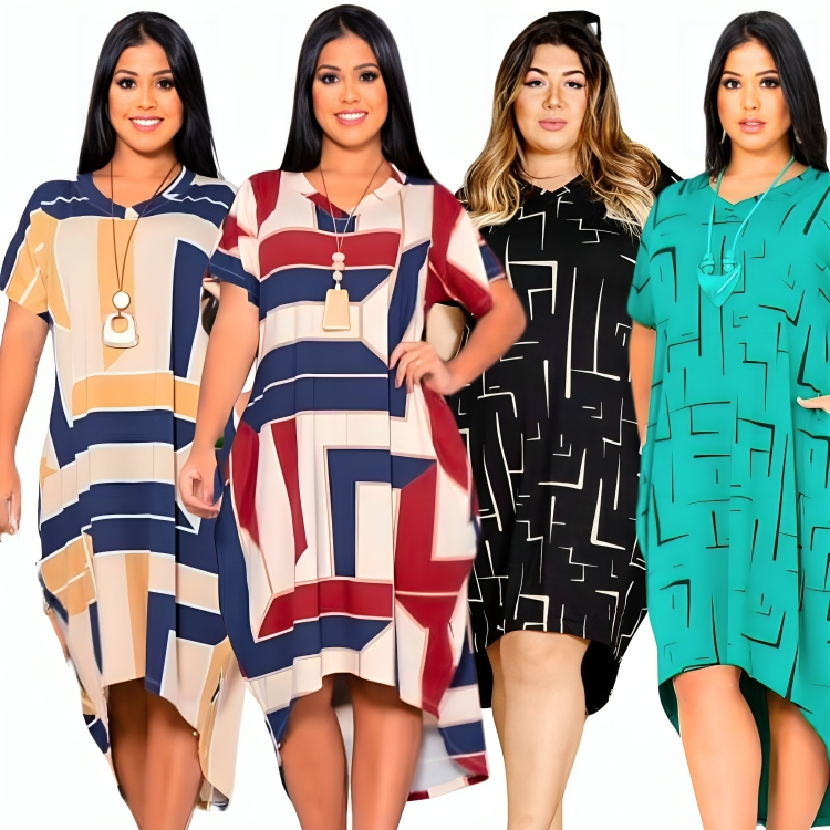 Vestido Feminino Mullet Plus Size Viscolycra Midi Estampado