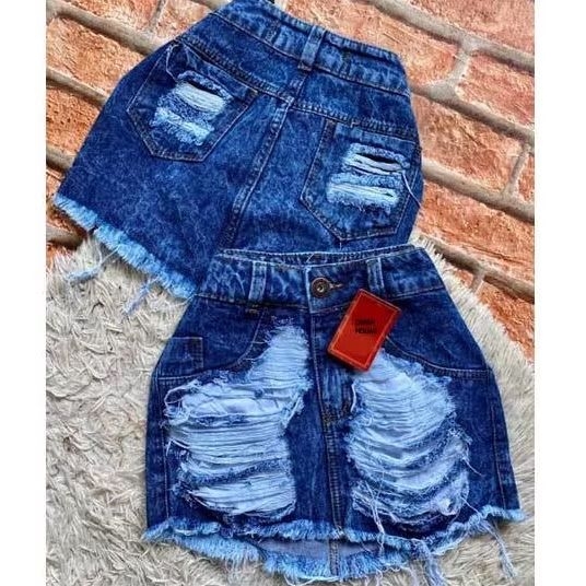 Saia Jeans Feminino  Cós Alto Destroyed Desfiado Na Perna Moda Blogueira Ultima Moda Super Oferta
