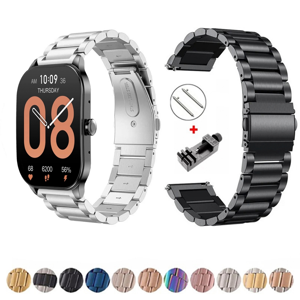 Pulseira de 22mm Metal Elos de aço inox para Smartwatch Amazfit Pop 3s de Engate Rapido