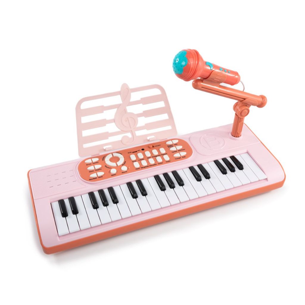 Teclado De Brinquedo Musical Eletrônico Infantil 37 Teclas Com Microfone Rosa Instrumento ...