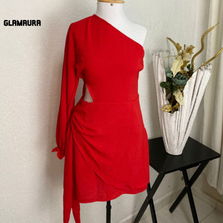 Vestido Feminino Soltinho Duna Midi Glamaura  Sem Bojo Mula Manca Com Zipper Tecido Duna Vermelho