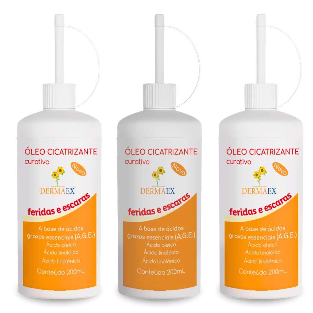 Kit 3 Unid. Oleo de Girassol Dermaex 200ML - Óleo de Girassol Cicatrizante Escaras tipo Dersani