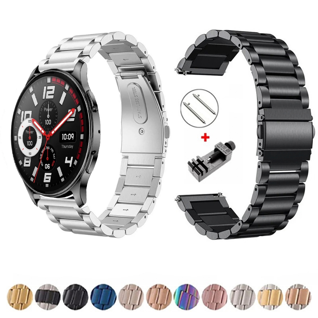 Pulseira de 22mm Metal Elos de aço inox para Smartwatch Amazfit Pop 3r de Engate Rapido