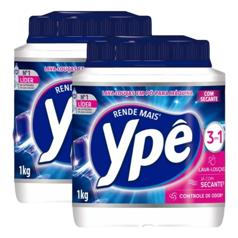 Kit 2kg Sabão Detergente Para Máquina De Lavar Louças Em Pó Ypê 3 em 1 Com Ação Secante em Oferta na Shopee