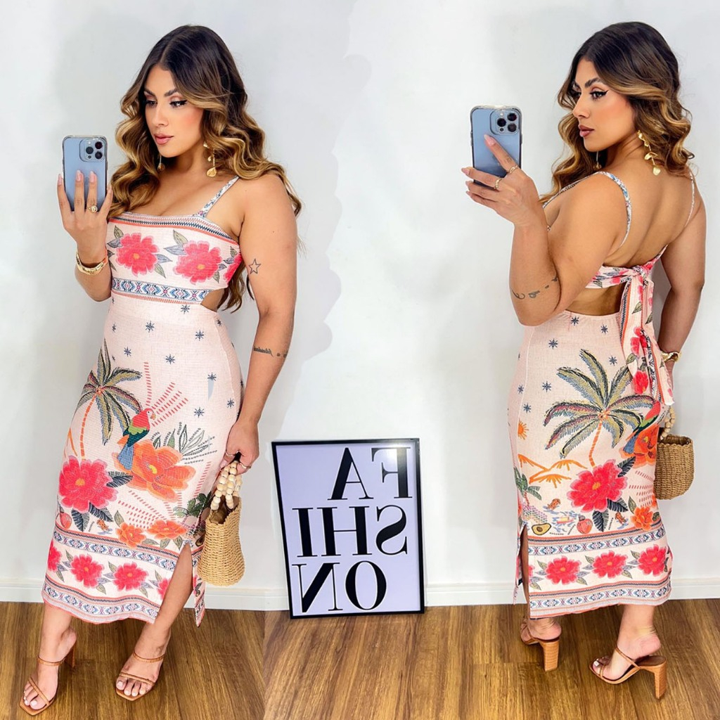 Vestido Feminino  Elegante Confortavel Versatil  Tendencia estampa inspiração flores Moda Blogueira