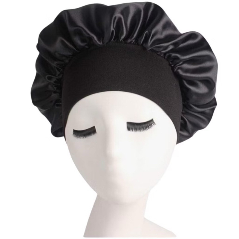 Touca de Cetim com Faixa para Toque Macio Soft na Cabeça Anti Frizz para Dormir cor preta