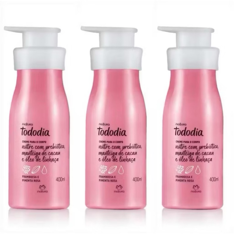 Kit 3 Hidratantes corporal Natura Tododia Framboesa e Pimenta Rosa 400ml cada Original validade 6/2027.