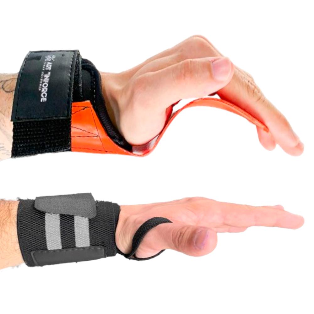 Kit Luva Grip + Munhequeira Treinos Academia Pegada Firme Muculação Treinos Laranja