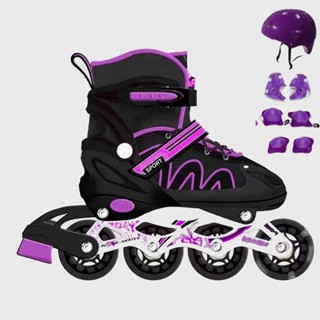 Patins Roller Inline Infantil Ajustável Roxo Com Luz De Led Com Kit Proteção Profissional ...