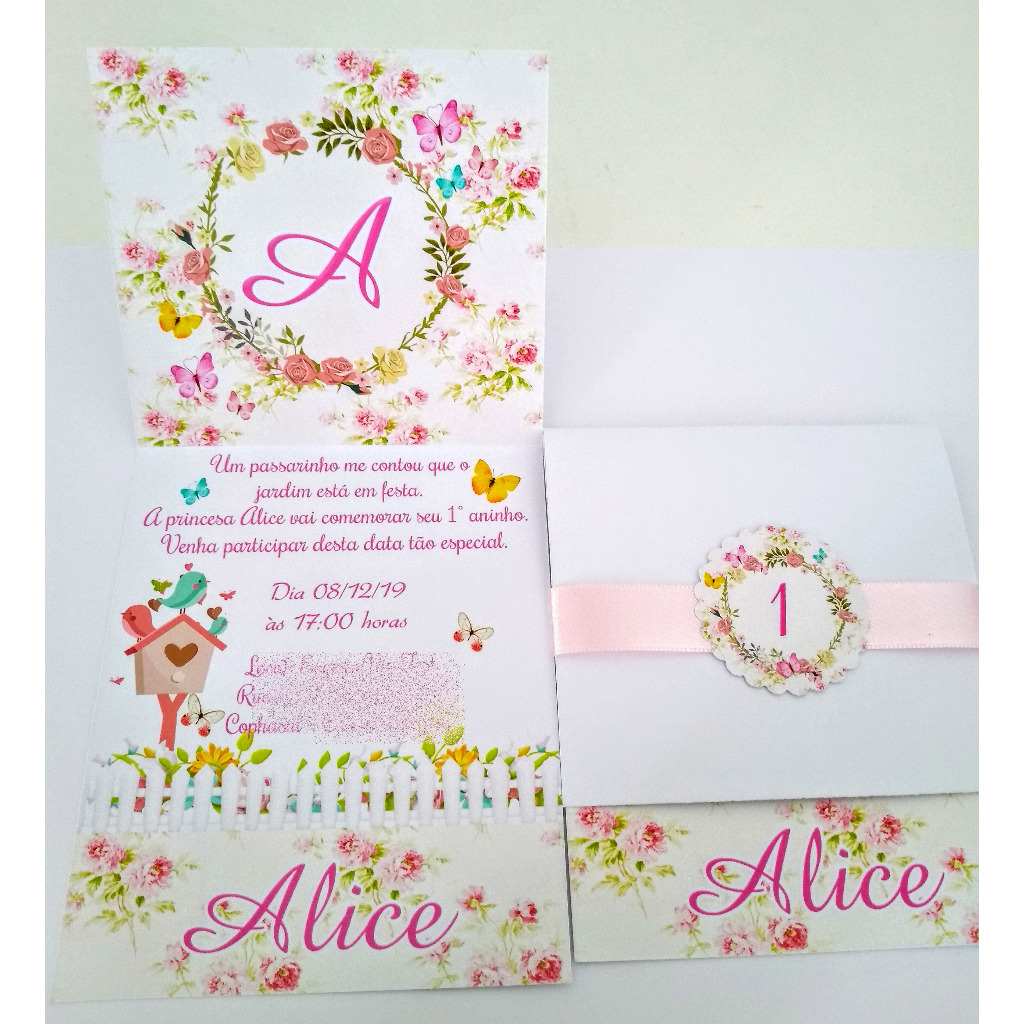 15 Convites personalizados tema Jardim Encantado